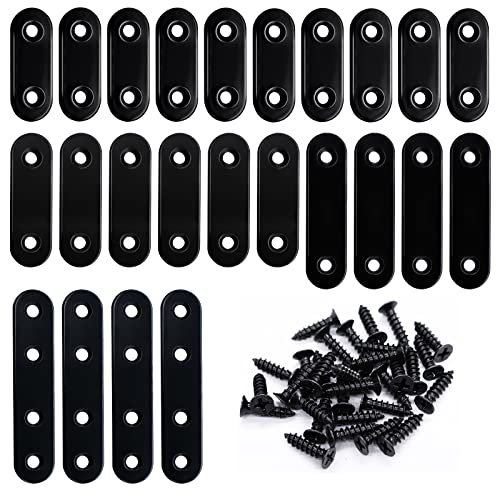 mxuteuk 86pcs Black Straight Flat Bracket,Stainless Steel Black Flat Brackets for Wood,Metal Mending Plate with Screws 36mm/46mm/56mm/76mm