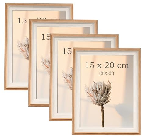 YoHyien Bilderrahmen 15x20 4er Set, Freistehende Fotorahmen 20x15 für Den Schreibtisch, Bilder Rahmen mit Plexiglas zur Wandmontage, Picture Photo Frame for Wall (Holzoptik, 15 x 20 cm)
