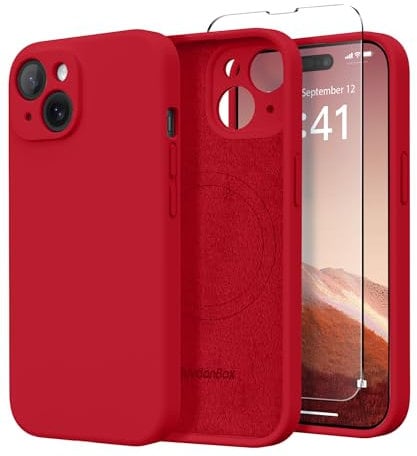 SuydanBox Magnetic for iPhone 13 Case, Compatible with MagSafe, [Full Camera Protection][Screen Protector] Silicone Shockproof Protective Phone Case for iPhone 13 6.1, Red