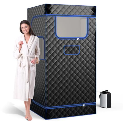COSTWAY Dampfsauna Heimsauna für Zuhause, Ganzkörpersaunabox mit 3-Liter-Dampfgenerator, Fernbedienung, Fußmassagegerät & Klappstuhl, tragbare Saunazelt 91 x 91 x 183 cm (schwarz)