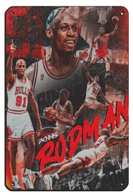 HGEIK Dennis Rodman Poster, Basketball-Stern, Poster, Blechschild, Vintage, Metall, Pub, Club, Café, Bar, Zuhause, Wandkunst, Dekoration, Poster, Retro, 20 x 30 cm