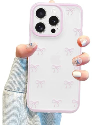 Yhsvie Custodia per iPhone 13 Pro Transparent Aesthetic Bowknot Designs Girls Women Case con iPhone 13 Pro Clear Soft Silicone Slim TPU Bumper Shockproof Protective Case Cover -Rosa