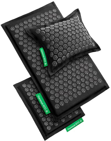Pranamat Akupressur-Set mit großer und kleiner Matte und Kissen. Hochwertige Akupressur für Schmerzlinderung und Entspannung – handgefertigt in Europa aus nachhaltigen Naturmaterialien (Obsidian)