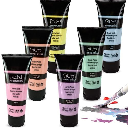 PLAYZOCO Pintura Acrílica Pastel, Apta para Artistas Principiantes Niños Manualidades, Usar sobre Lienzo, Madera, Cerámica, Porex, Tela, Secado rápido, Colores Pasteles, Pack 6 botes de 75 ml