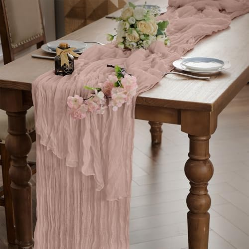 Käsetuch Altrosa Boho Tischläufer 90 x 300 cm Seihtuch Hochzeit Tischband | 2 Stück Tischläufer Dekoration outdoor Durchsichtiger Läufer für Party Weihnachten Geburtstag Jahrestag Taufe