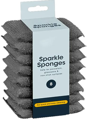 Scouring Sponge 8 Pads Sparkle Sponges for Porcelain and Glassware, Quick and Easy Cleaning, Non-Stick Safe Kitchen Cleaning Sponge for Pots, Pans & Surfaces