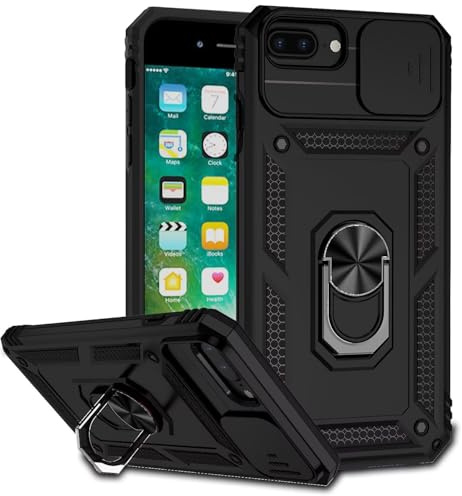 Coque pour iPhone 6 Plus/7 Plus/8 Plus, Housse Etui de Protection coulissante pour Appareil Photo, Support annulaire à 360 degrés, étui antichute pour iPhone 6 Plus/7 Plus/8 Plus(Noir)