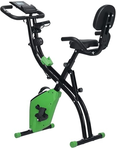 HOMCOM 3-in-1 Folding Exercise Bike, Foldable Stationary Bike with 8-Level Adjustable Magnetic Resistance, Resistance Bands, Adjustable Seat, Pulse Sensor, LCD Monitor and Wheels, Green