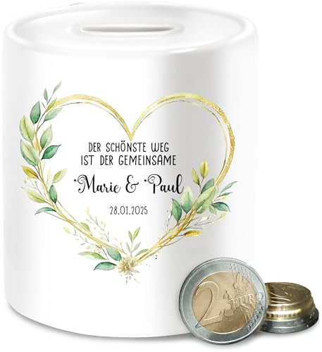 Spardose - Der schönste Weg ist der gemeinsame mit Name Datum I Persönliche Geschenke zur Hochzeit Geschenk Brautpaar Hochzeitsgeschenk - Unisize - Weiß - goldene hochzeitsgeschenke Hochzeitstag