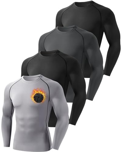 ATTIQOZI 4 Pack Thermounterwäsche Herren Winter Innenfleece Funktionsunterwäsche Langarm Skiunterwäsche Herren Atmungsaktiv Thermo Oberteil Funktionsshirt