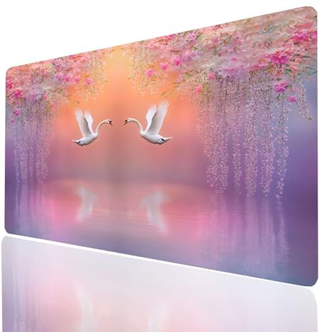 Alfombrilla Ratón XXL 70x30x0.3CM, Impermeable Alfombrilla Escritorio Cisne, Paisaje Mouse Pad con Base de Goma Antideslizante, Protector Escritorio para Portatil Teclado Gamer Raton Model-10982