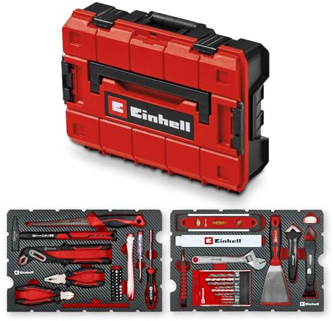 Einhell E-Case 78-tlg. Werkzeugkoffer Renovierung | Sanierungen | Bohrer | Bits | Fugenwerkzeug | Zangen | Spachtel | Holzsäge | Rollgabelschlüssel | Wasserwaage | Systemkoffer