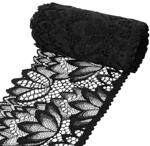5 Yards Schwarze Spitzenband, 10cm Breit Spitzenstoff, Elastische Spitzenborte, Schwarze Spitze Deko für Kleidung Unterwäsche NäHen, Heimwerken, Schneidern, Hochzeit, Dekoration