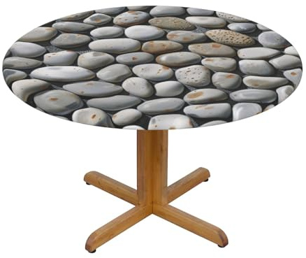 HEBSDFG Runde Tischdecke mit Kieselstein-Druck, Größe S (122 cm Durchmesser), Polyester, wasserdicht, elastischer Rand, Tischdecke für runde Tische, zum Essen drinnen und draußen und als Geschenk