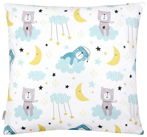 TupTam Kissenbezug Gemustert Bunte Kissenhüllen Dekokissen für Baby und Kinderzimmer, Farbe: Bär_Mond_Sterne, Größe: 40 x 40 cm