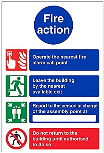 V Safety Fire Action Do Not Re-Enter Fire Action Notice Sign - 200mm x 300mm - Self Adhesive Vinyl
