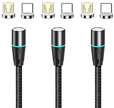 N. NETDOT 12th Génération Câble Magnétique,Chargement Rapide et Transfert de Données pour Micro-USB et USB-C Smartphones (2m/3 Pack Noir)