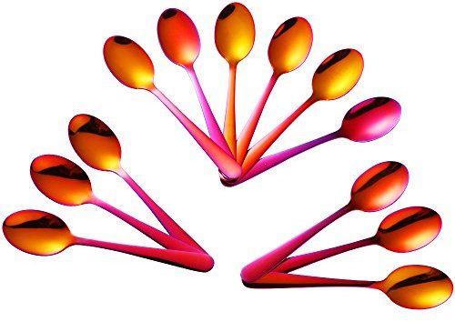 Buyer Star 12 Cuillères à café Acier Inoxydable Rouge Magique Mini cuillère pour Gâteau Dessert Espresso Demitasse Glace