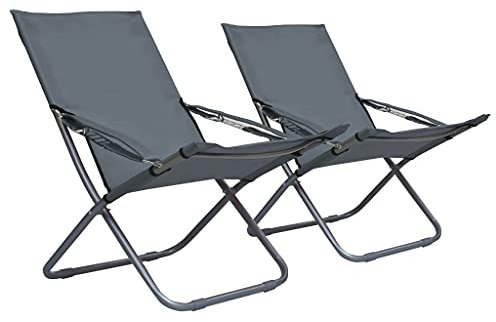 vidaXL 2X Strandstuhl Klappbar Campingstuhl Klappstuhl Angelstuhl Gartenstuhl Anglerstuhl Faltstuhl Regiestuhl Liegestuhl Stoff Grau