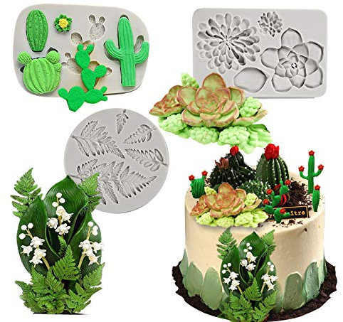 Palksky Silikonform für Kaktus, Fondant, Sukkulenten, Blätter, Süßigkeiten, Farnblätter, Blütenpaste, für Cupcake-Dekoration, Modelliermasse