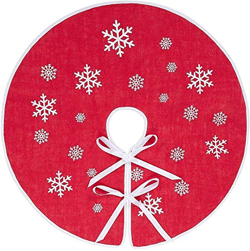 HOHOTIME Jupe d'Arbre de Noël en Toile de Jute Avec Flocons de Neige Blancs - Tapis Cache-Pied de Sapin (Rouge, 75cm) - Décorations de Noël