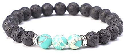 Kim Johanson Perlenarmband *Chakra* aus Onyx Stein mit Jaspis Perle I Partner Armband I Energiearmband I Freundschaftsarmband in Schwarz I Geschenk für Paare inkl. Beutel (3 x Grün Jaspis)