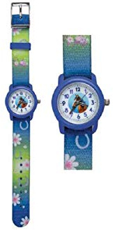 Kinder Armbanduhr Pferd blau mit Stoffarmband