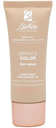 Bionike Defence Color Foundation Mat Velvet Mattierend 12h Matt-Effekt SPF 15 für Mischhaut und fettige Haut, Minimiert Poren und Unvollkommenheiten, gleicht den Teint aus, schenkt samtige Haut, 30 ml