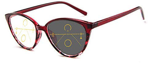 EYEphd 2021 Damen Cat-Eye Photochrome Outdoor-Lesebrille, intelligente Progressive Multifokus 1.56 asphärische Harzlinse Sonnenbrille Dioptrie +1,0 bis +3,0,04,+2.0