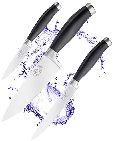 Sabatier 3-Piece Kitchen Knife Set – Chef, All-Purpose, and Paring Knives with Stainless Steel Blades and Matt Black Handles