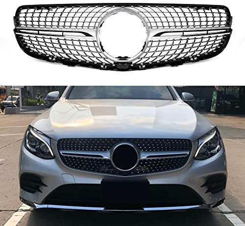 EHBOTA W253 Frontgrill / Kühlergrill Nieren Grill Ersatz für Mercedes Benz GLC Klasse W253 2015-2019 1 Paar/Set (Silber)