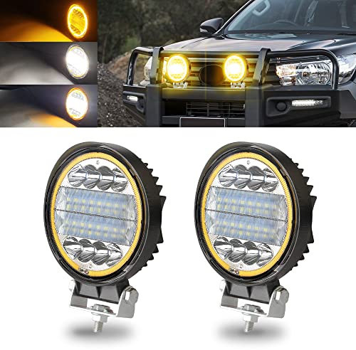 KaiDengZhe Lampe de Travail LED Hors Route 72W avec Anneau Halo Stroboscopique Ambre 4,5 Off Road Pod Spot Flood Combo Lumières Off Road Driving Phare 12 V -36 V LED pour Moto SUV Bateau Camion-2PCS
