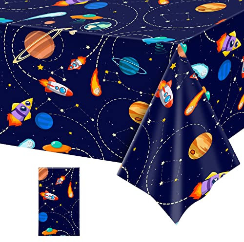 1 Stück Weltraum Plastik Tischdecke, Solarsystem Tischabdeckung, Weltraum Tischdecke für Planeten Thema Party, Einweg Tischdecke mit Planeten Design für Jungen Mädchen Geburtstag, 137 x 274CM