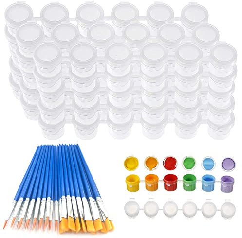 45pcs Paint Pots Strips with Paint Brushes Set, 15 Strips 90 Pots 3ml Mini Empty Paint Cups with 30pcs Small Paint Brushes,Arts Crafts Plastic Storage Container