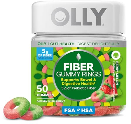 Olly Fiber Gummy Rings, 5G Fos Prebiotic Fiber, Digestive Health Supplement,* Strawberry Watermelon Flavored, 25 Day Supply - 50 Count