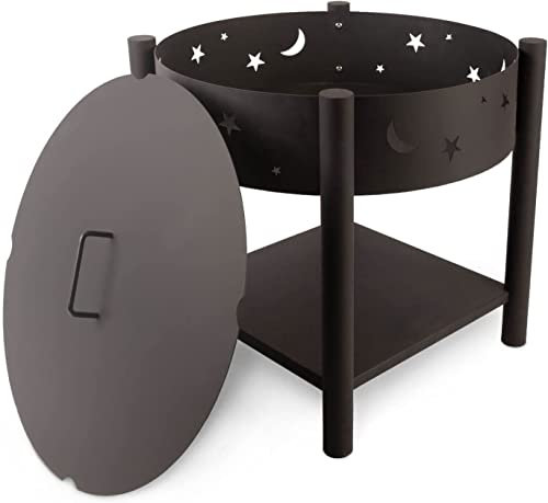 KARAT Kauri Brasero Rond avec Couvercle - Hauteur 57 cm - Cheminée pour Jardin, terrasse, Camping - Corbeille à feu avec 4 Pieds (avec Motif, 60 cm)
