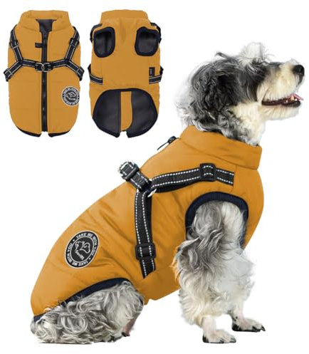 Savlot Hundejacke Winterweste Jacken Hundemantel Hundepullover Haustier Skifahren Kostüm Ärmellose Baumwolle Gepolsterte Weste Mit Brustgurt Gurt - Gelb, S