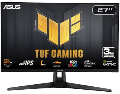 ASUS TUF Gaming 27” 1080P HDR Monitor (VG279QM1A) - Full HD (1920 x 1080), 280Hz, 1ms, Fast IPS, Extreme Low Motion Blur Sync, Freesync Premium, G-SYNC Compatible, Speakers, Variable Overdrive,Black