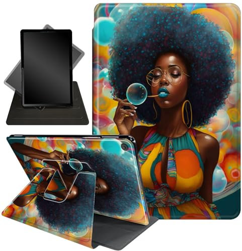 for Amazon Fire HD 10 Tablet (2017 and 2019 Releases,with 7th and 9th Generations) Case,360 Degree Rotating Stand Smart Protective Cover Case,for New Fire HD 10 10.1 inch,Purple African Woman