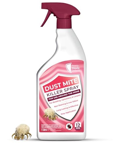 Dust Mite Killer Spray 1L: Immediate Effect, Dual-Action Allergen Reduction, Approved for use on Fabrics, Long-Lasting Defence - For Bedding, Upholstery & Carpets