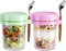 ALINK 2 Pack Overnight Oats Jars, Overnight Oats Container with Lid and Spoon, 10 oz Cereal, Milk, Vegetable and Fruit Salad Storage Container with Measurement Marks (Purple/green)