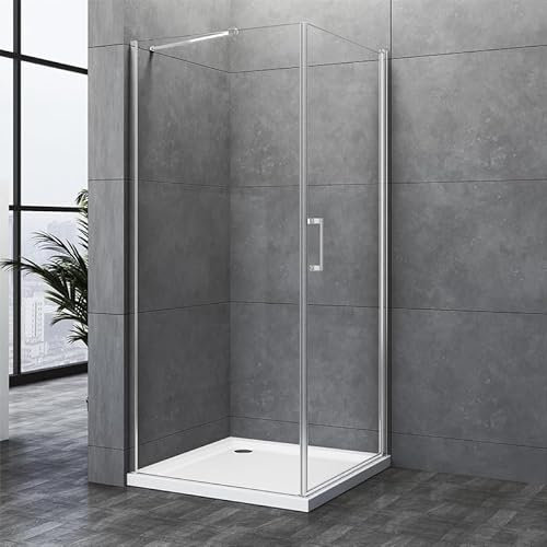 Duschkabine Eckeinstieg 90x90x195cm Pendeltür Duschabtrennung mit Seitenwand, 90x90cm Glas Schwingtür Duschwand aus 6mm Nano Sicherheitsglas, ESG Glas Duschtür Dusche Höhe 195cm