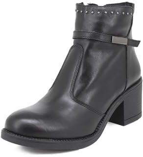 QUEEN HELENA Tronchetti di Pelle Stivaletti Bassi con Tacco Casual Donna QH20-V-15 (Nero, 39)