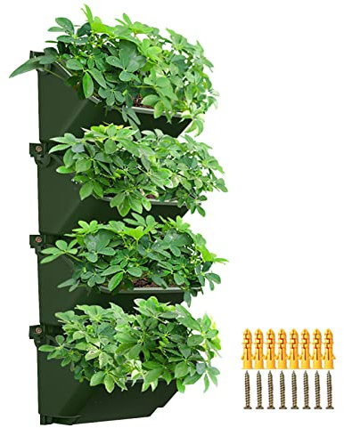 XQZMD Self Watering Wall Planting Pot, Outdoor Hanging Planter Bags with 4 Pots, Vertical Living Green Wall, Pocket Planter Hanging Wall-mounted Holder for Indoor Outdoor