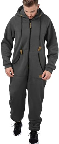 MILAX Combinaison pour homme adulte Combinaison pyjama de loisirs avec capuche Fermeture éclair Combinaison d'hiver Vêtements de nuit Vêtements de nuit Combinaison tout-en-un à capuche à fermeture