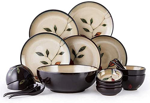 Geschirr-Sets, Geschirr-Set, Shabby Vintage Blattmuster Porzellan 18-teilig Teller Schüsseln Kombination
