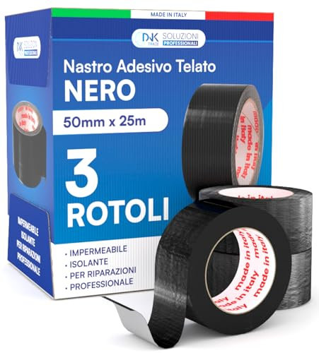 DNK TRADE Cinta adhesiva de tela americana de 50 mm x 25 m, color negro, aislante e impermeable para reparaciones profesionales y bricolaje adherencia multisuperficie metal, plástico y madera – 3