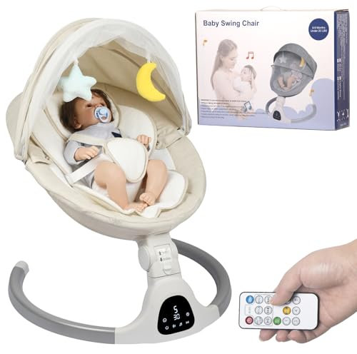 Balancelle électrique pour nourrissons, avec télécommande Bluetooth, fonction de synchronisation et 10 musiques, 5 vitesses de balancement, 3 positions de siège, pour garçon et fille, (Lvory Blanc.)