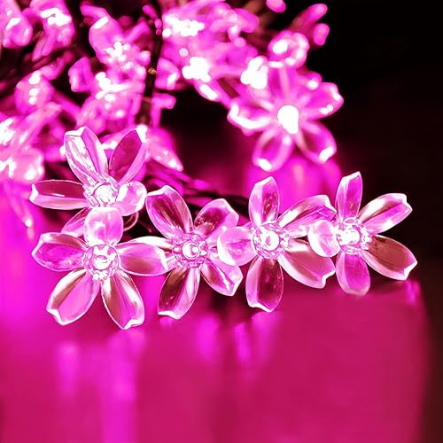 Clearhill Guirlande lumineuse à piles et USB avec 80 LED en forme de fleur de cerisier Rose 10 m Décoration intérieure ou extérieure – Idéal pour Noël, jardin, anniversaire, mariage, fête