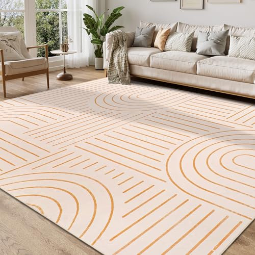 Homcomodar Teppich Wohnzimmer Großer 200x290cm rutschfest Teppiche Ultradünner Waschbar Moderne Teppiche Weiche Kurzflor Teppich Schlafzimmer für Esszimmer Kinderzimmer(Orange)